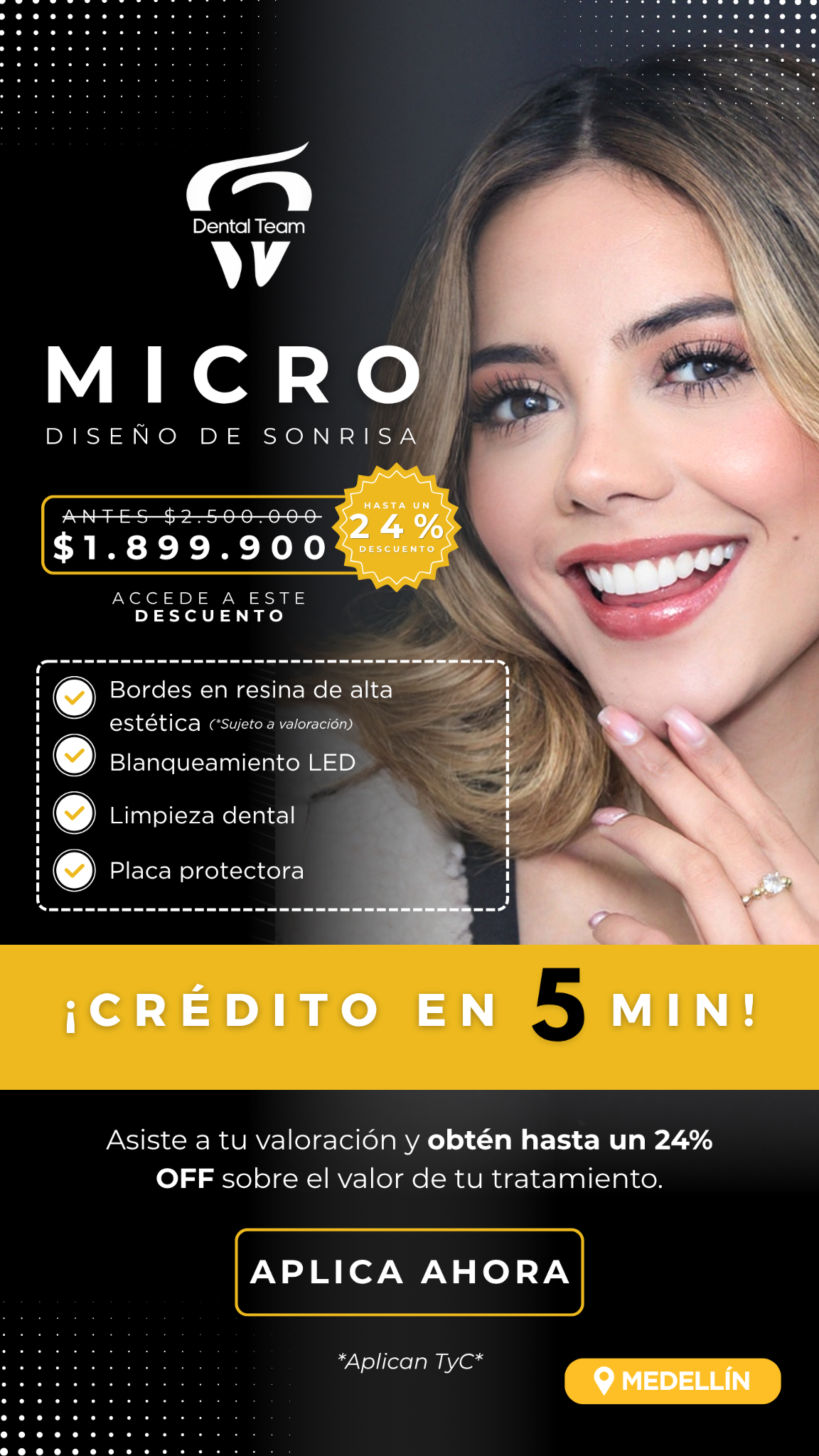 Oferta de microdiseño de sonrisa Dental Team Medellín